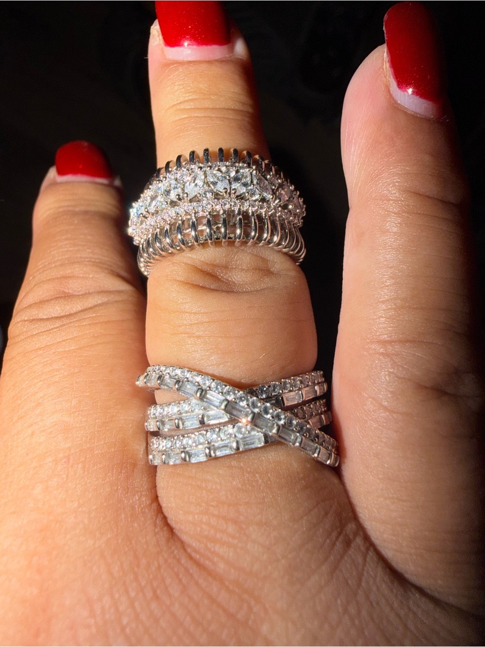 Sterling Silver Pavé Crisscross Cocktail Ring - White